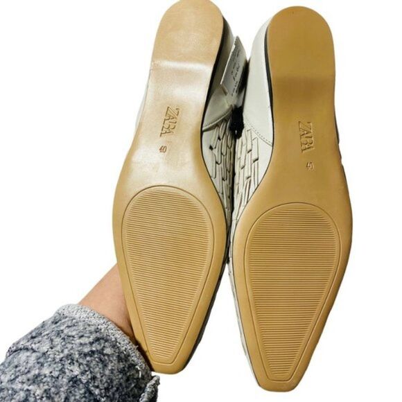ZARA LOW HEEL WOVEN LEATHER SHOES Beige - Picture 10 of 10